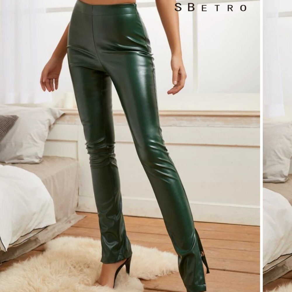 Dark Green Leather Pants